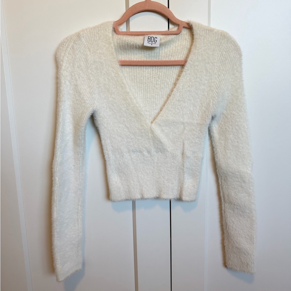 Urban Outfitters BDG V-neck Fuzzy White Sweater